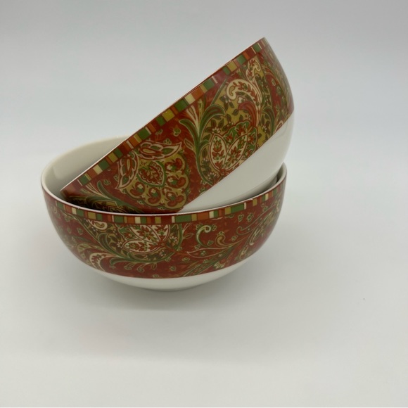 222 Fifth Maharana Bowl Set 2 Multicolor Paisley Holiday Kitchen Decor - Picture 3 of 11